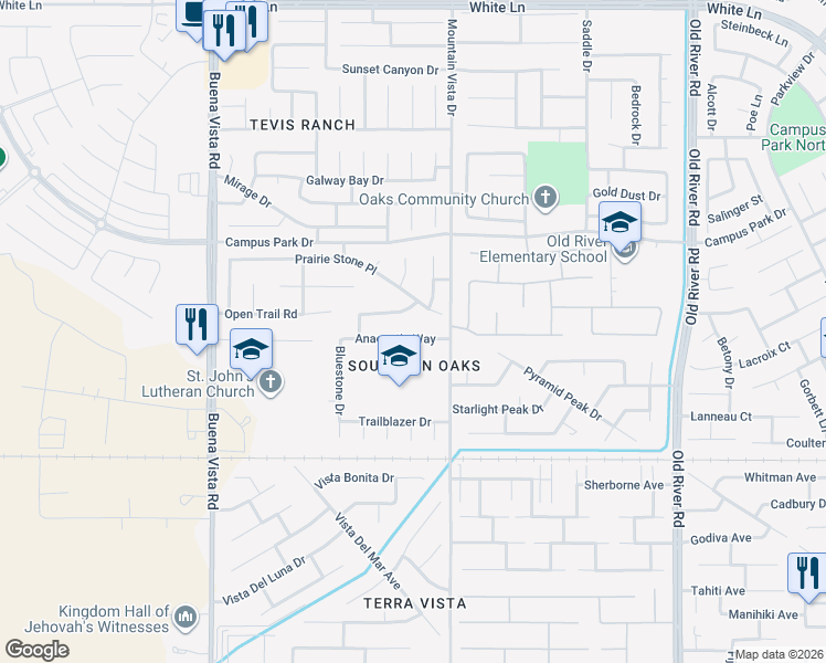 map of restaurants, bars, coffee shops, grocery stores, and more near 10606 Anacostia Way in Bakersfield