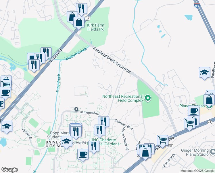 map of restaurants, bars, coffee shops, grocery stores, and more near 609 Lex Drive in Charlotte