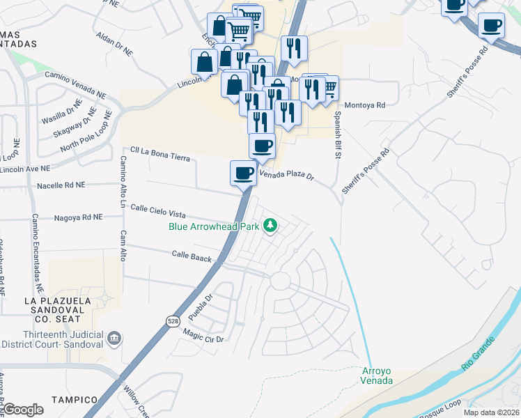 map of restaurants, bars, coffee shops, grocery stores, and more near 712 Palo Duro Drive in Bernalillo