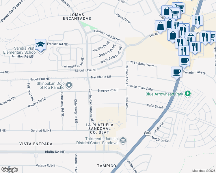 map of restaurants, bars, coffee shops, grocery stores, and more near 7221 Nagoya Road Northeast in Rio Rancho