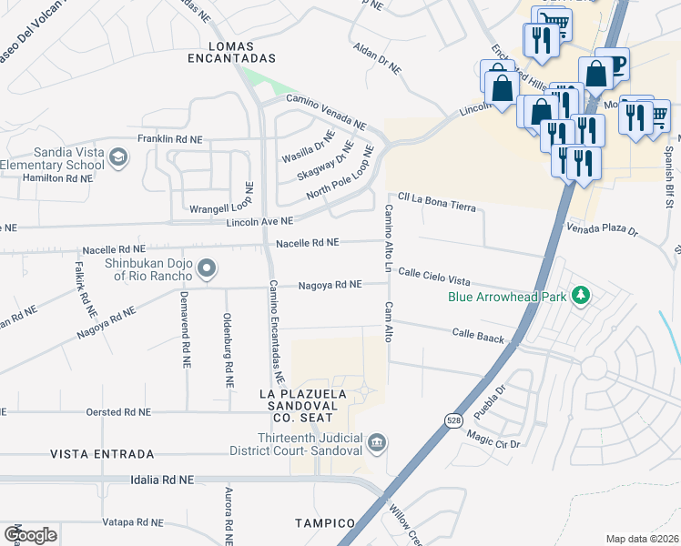 map of restaurants, bars, coffee shops, grocery stores, and more near 7221 Nagoya Road Northeast in Rio Rancho