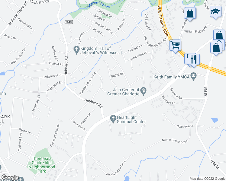 map of restaurants, bars, coffee shops, grocery stores, and more near 3000 Edmonton Place in Charlotte