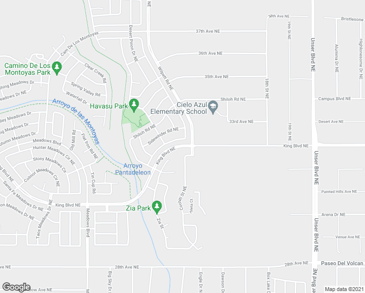 map of restaurants, bars, coffee shops, grocery stores, and more near King Boulevard Northeast in Rio Rancho