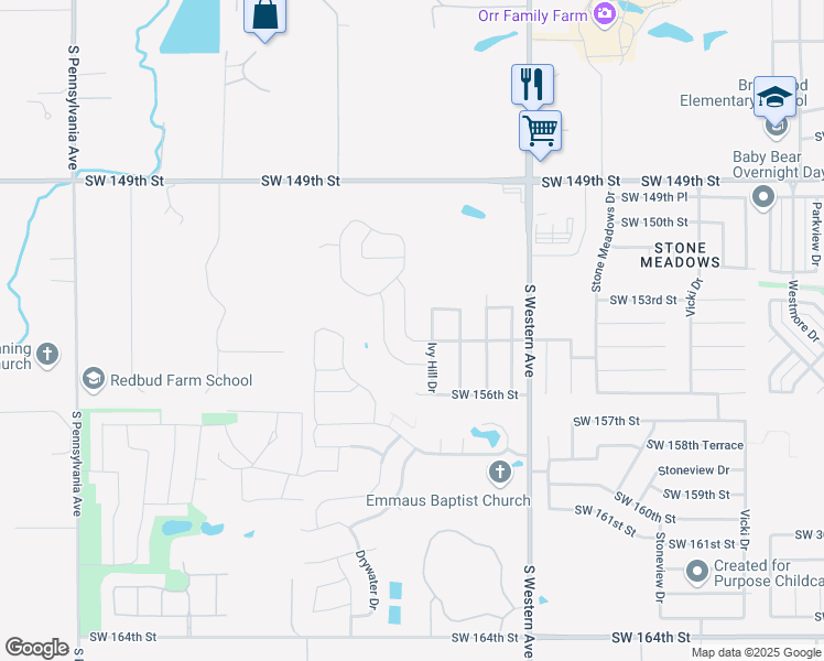 map of restaurants, bars, coffee shops, grocery stores, and more near 15424 Nightshade Drive in Oklahoma City