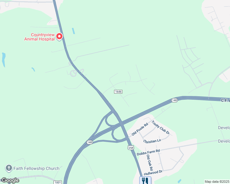 map of restaurants, bars, coffee shops, grocery stores, and more near 2544 Old English Lane in Kinston