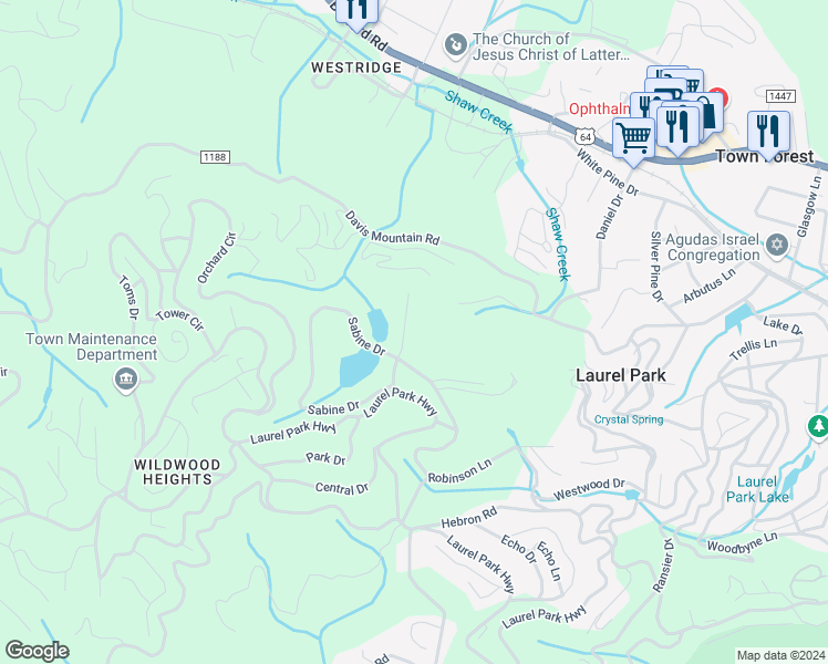 map of restaurants, bars, coffee shops, grocery stores, and more near 170 Apple Lane in Laurel Park