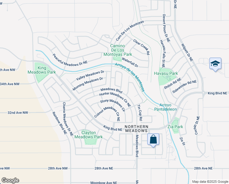 map of restaurants, bars, coffee shops, grocery stores, and more near 3409 Stony Meadows Circle in Rio Rancho