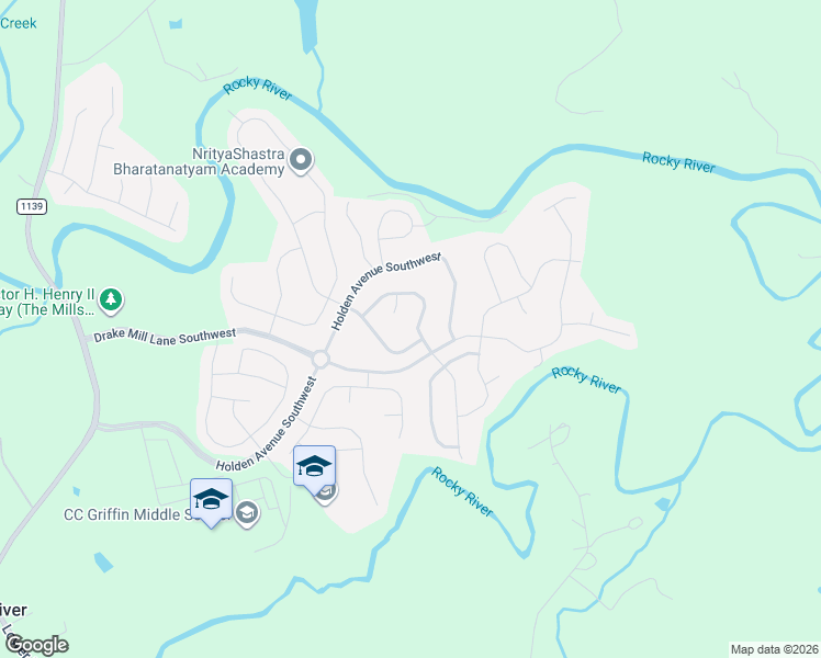 map of restaurants, bars, coffee shops, grocery stores, and more near 7357 Waterwheel Street Southwest in Concord