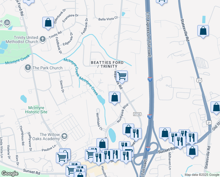 map of restaurants, bars, coffee shops, grocery stores, and more near in Charlotte