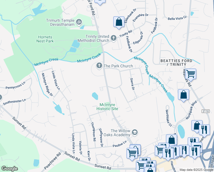 map of restaurants, bars, coffee shops, grocery stores, and more near 5909 Beatties Ford Road in Charlotte
