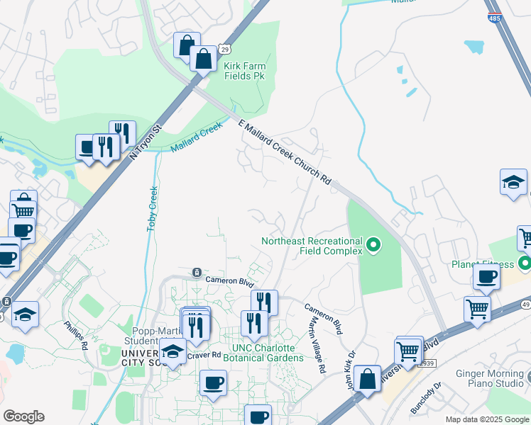 map of restaurants, bars, coffee shops, grocery stores, and more near 560 Lex Drive in Charlotte