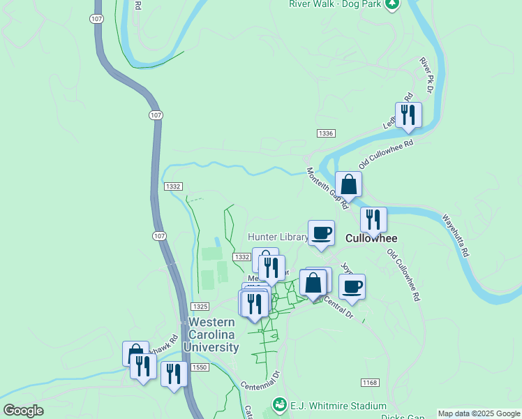 map of restaurants, bars, coffee shops, grocery stores, and more near 324 Norton Rd in Cullowhee