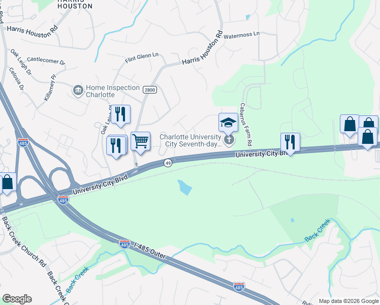 map of restaurants, bars, coffee shops, grocery stores, and more near 1800 Tufnell Court in Charlotte