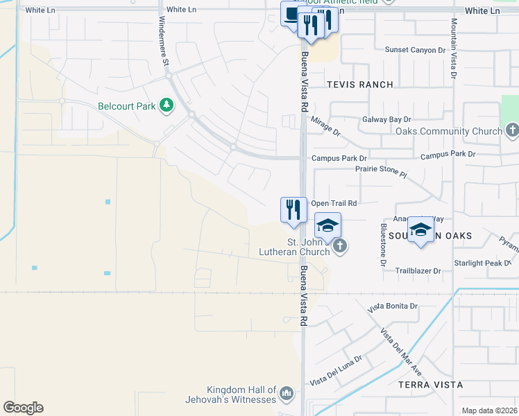 map of restaurants, bars, coffee shops, grocery stores, and more near 4401 Buena Vista Road in Bakersfield