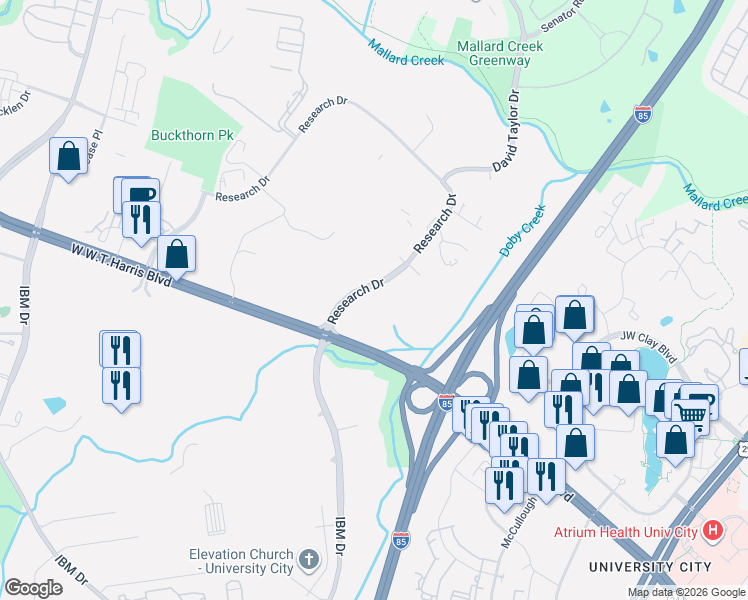 map of restaurants, bars, coffee shops, grocery stores, and more near in Charlotte