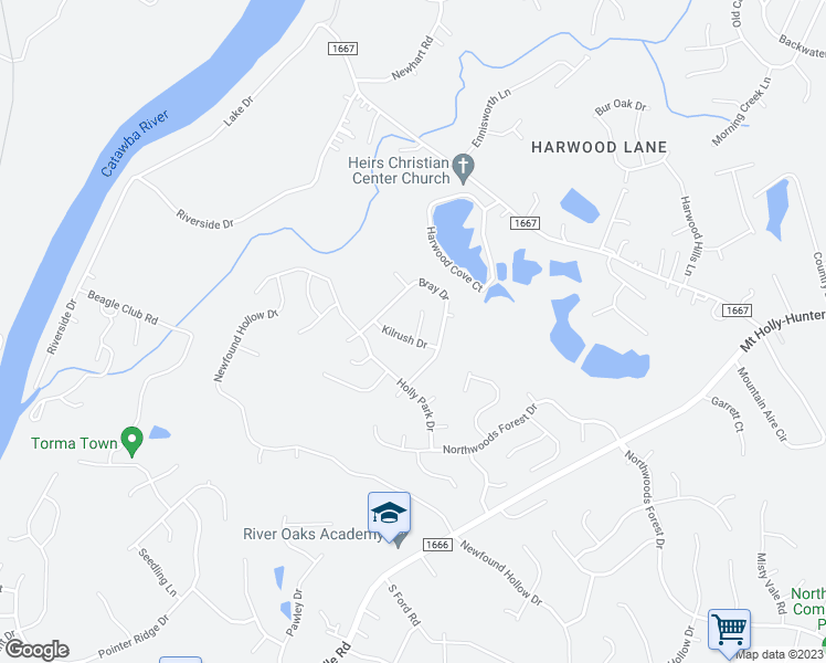 map of restaurants, bars, coffee shops, grocery stores, and more near 1732 Larne Circle in Charlotte