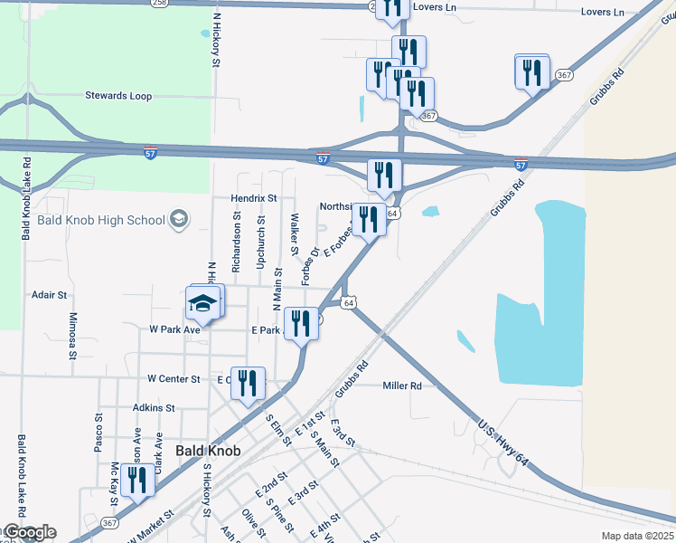 map of restaurants, bars, coffee shops, grocery stores, and more near 3505 Arkansas 367 in Bald Knob