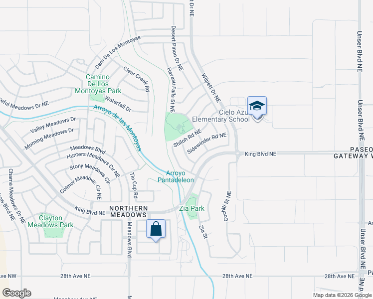 map of restaurants, bars, coffee shops, grocery stores, and more near 3532 Shiloh Road Northeast in Rio Rancho
