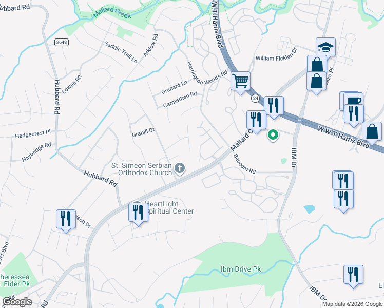 map of restaurants, bars, coffee shops, grocery stores, and more near 3124 Burkston Road in Charlotte