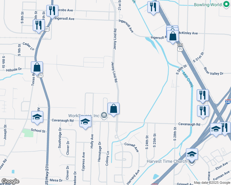map of restaurants, bars, coffee shops, grocery stores, and more near 7210 Jenny Lind Road in Fort Smith