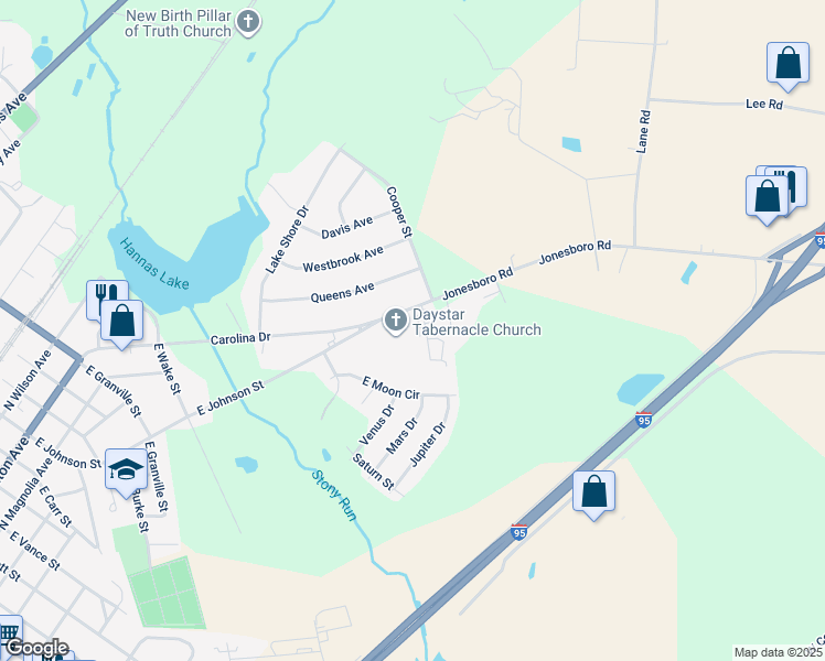 map of restaurants, bars, coffee shops, grocery stores, and more near 741 Carolina Drive in Dunn