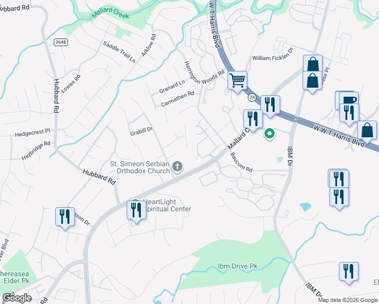 map of restaurants, bars, coffee shops, grocery stores, and more near 3124 Burkston Road in Charlotte