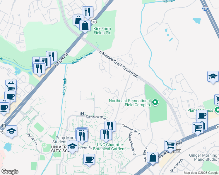 map of restaurants, bars, coffee shops, grocery stores, and more near 400 Tasse Place in Charlotte