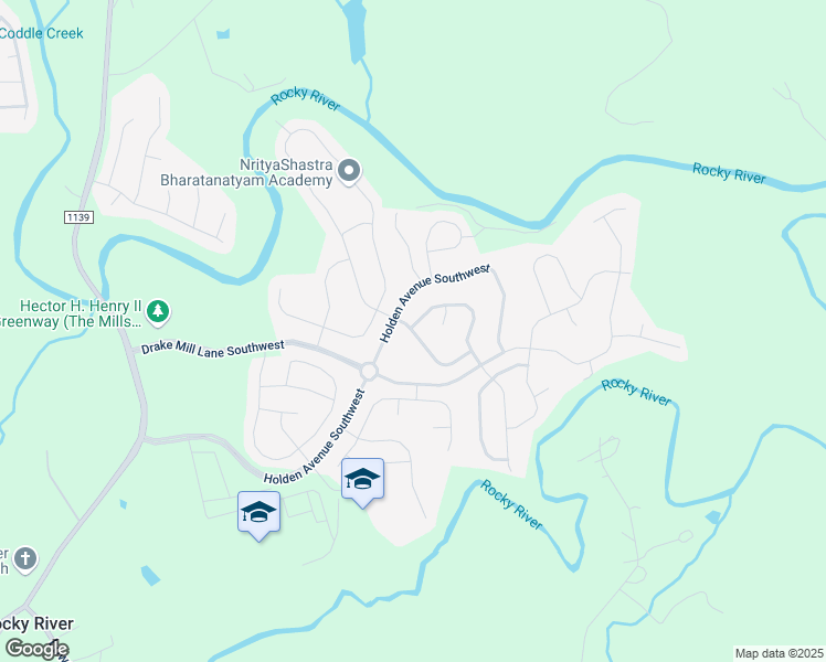 map of restaurants, bars, coffee shops, grocery stores, and more near 7307 Waterwheel Street Southwest in Concord