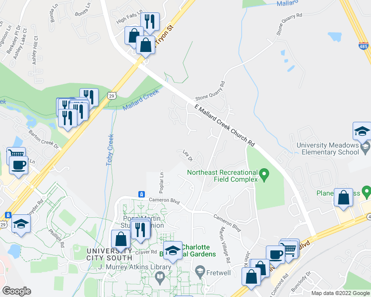 map of restaurants, bars, coffee shops, grocery stores, and more near 400 Tasse Place in Charlotte