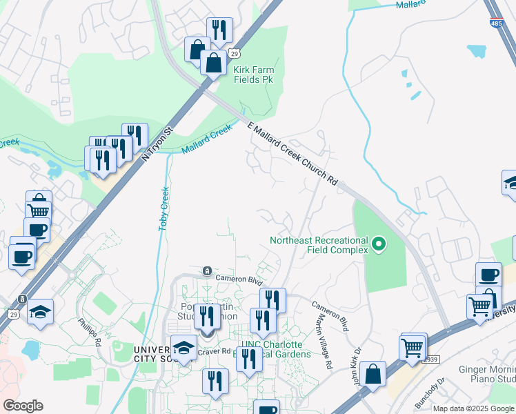 map of restaurants, bars, coffee shops, grocery stores, and more near 400 Tasse Place in Charlotte