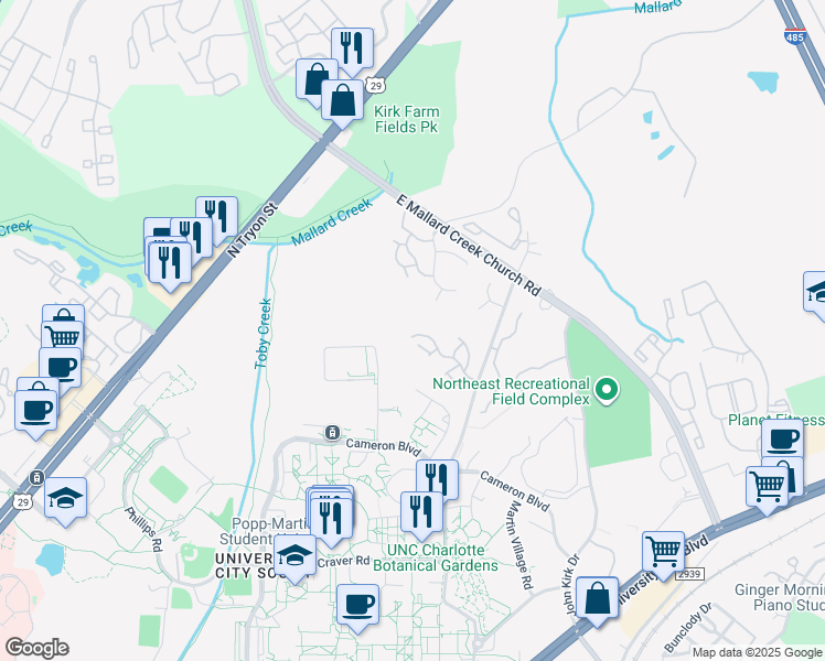 map of restaurants, bars, coffee shops, grocery stores, and more near 400 Tasse Place in Charlotte