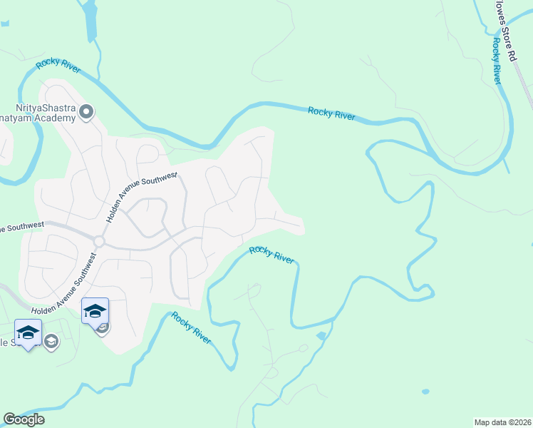 map of restaurants, bars, coffee shops, grocery stores, and more near 7423 Greene Mill Avenue Southwest in Concord