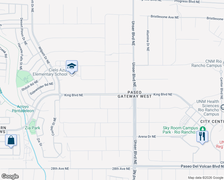 map of restaurants, bars, coffee shops, grocery stores, and more near 19th Street Northeast in Albuquerque