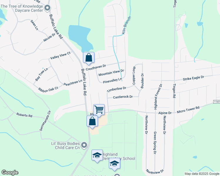 map of restaurants, bars, coffee shops, grocery stores, and more near 171 Timberline Drive in Sanford
