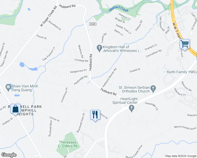 map of restaurants, bars, coffee shops, grocery stores, and more near 7217 Morsey Court in Charlotte
