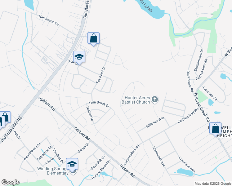 map of restaurants, bars, coffee shops, grocery stores, and more near 8414 Oak Drive in Charlotte