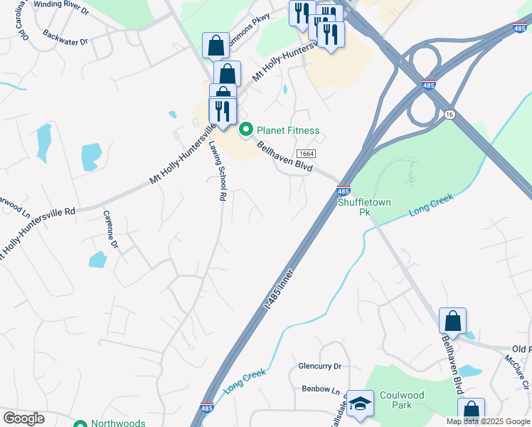 map of restaurants, bars, coffee shops, grocery stores, and more near 3027 Christian Scott Lane in Charlotte