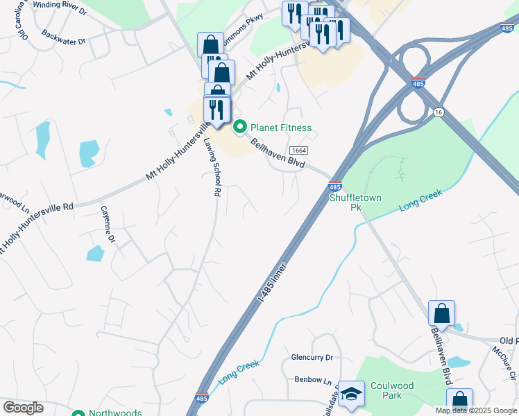 map of restaurants, bars, coffee shops, grocery stores, and more near 3027 Christian Scott Lane in Charlotte