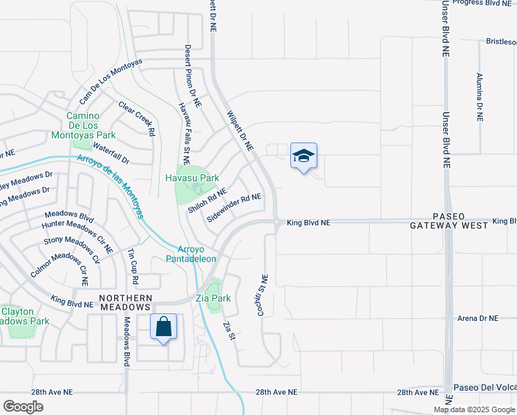 map of restaurants, bars, coffee shops, grocery stores, and more near 1408 Sidewinder Road Northeast in Rio Rancho