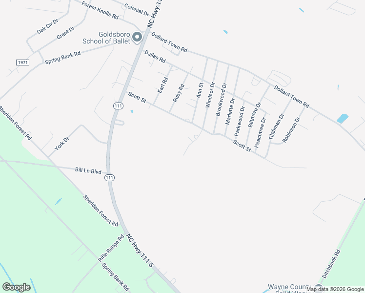 map of restaurants, bars, coffee shops, grocery stores, and more near 307 Windsor Drive in Goldsboro