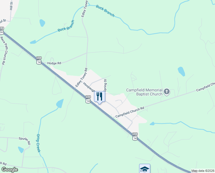 map of restaurants, bars, coffee shops, grocery stores, and more near 168 Spring Street in Ellenboro