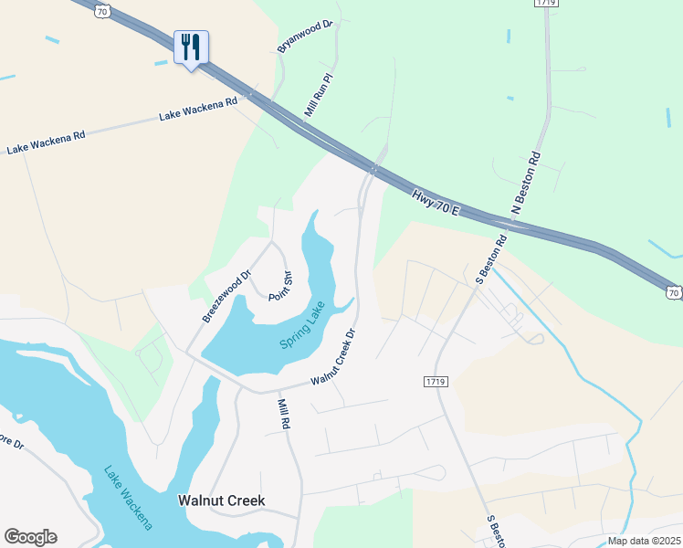 map of restaurants, bars, coffee shops, grocery stores, and more near 119 Walnut Creek Drive in Goldsboro