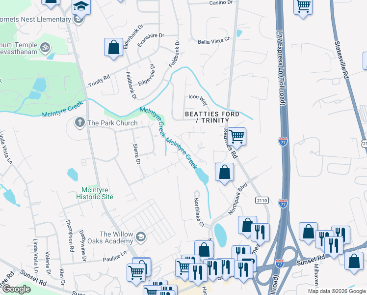 map of restaurants, bars, coffee shops, grocery stores, and more near in Charlotte