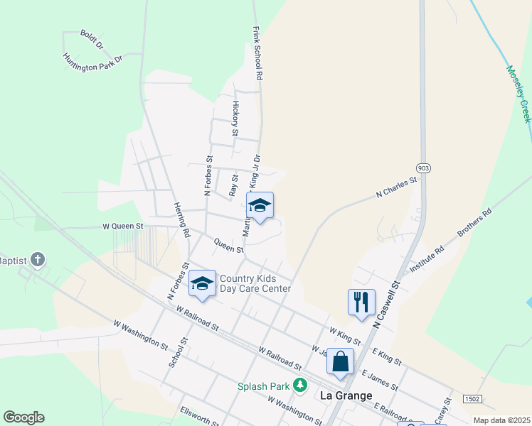 map of restaurants, bars, coffee shops, grocery stores, and more near 102 Martin Luther King Junior Drive in La Grange