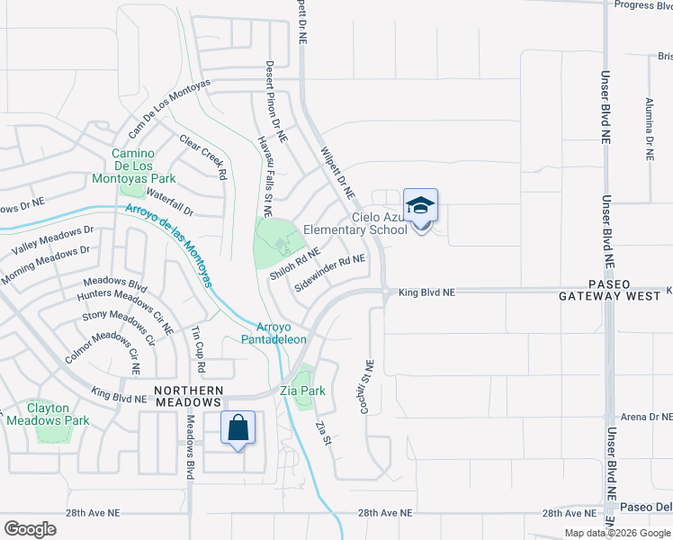 map of restaurants, bars, coffee shops, grocery stores, and more near 1310 Sidewinder Road Northeast in Rio Rancho