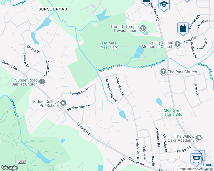 map of restaurants, bars, coffee shops, grocery stores, and more near 6303 McIntyre Ridge Drive in Charlotte