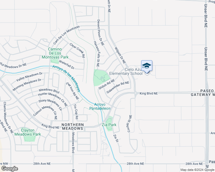 map of restaurants, bars, coffee shops, grocery stores, and more near 3528 Shiloh Road Northeast in Rio Rancho