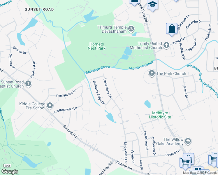 map of restaurants, bars, coffee shops, grocery stores, and more near 6212 Linda Vista Lane in Charlotte