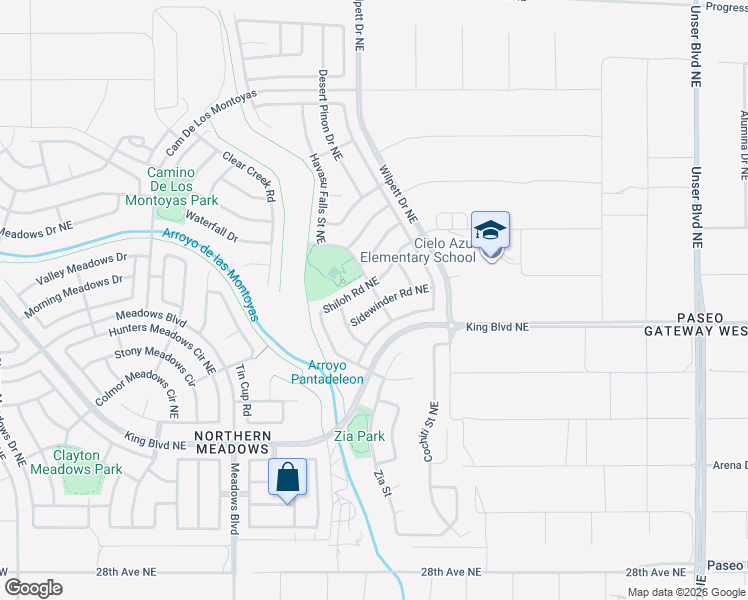 map of restaurants, bars, coffee shops, grocery stores, and more near 3532 Shiloh Road Northeast in Rio Rancho