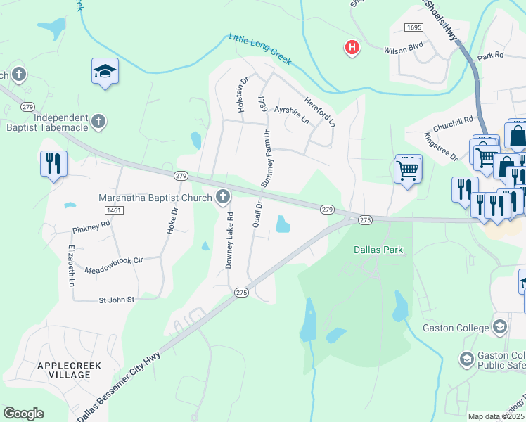 map of restaurants, bars, coffee shops, grocery stores, and more near 109 Quail Drive in Dallas
